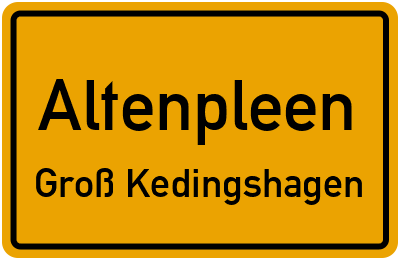 Straßenverzeichnis Altenpleen Groß Kedingshagen