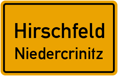 Ortsschild Hirschfeld Niedercrinitz