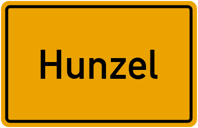 Ortsschild von Gemeinde Hunzel in Rheinland-Pfalz