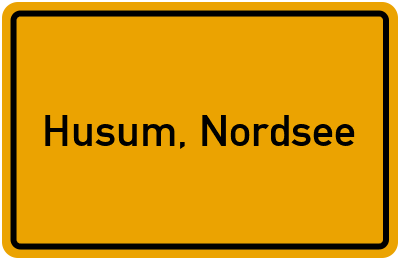 Ortsschild von Stadt Husum, Nordsee in Schleswig-Holstein
