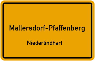 Ortsschild Mallersdorf-Pfaffenberg Niederlindhart