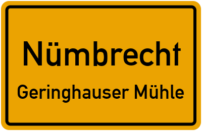 Ortsschild Nümbrecht Geringhauser Mühle