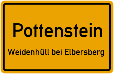 Ortsschild Pottenstein Weidenhüll bei Elbersberg