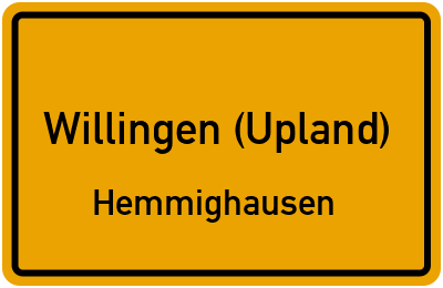 Ortsschild Willingen (Upland) Hemmighausen