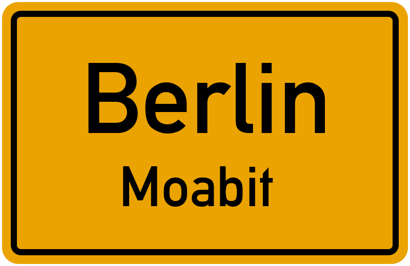 Yellow street sign saying Berlin Moabit